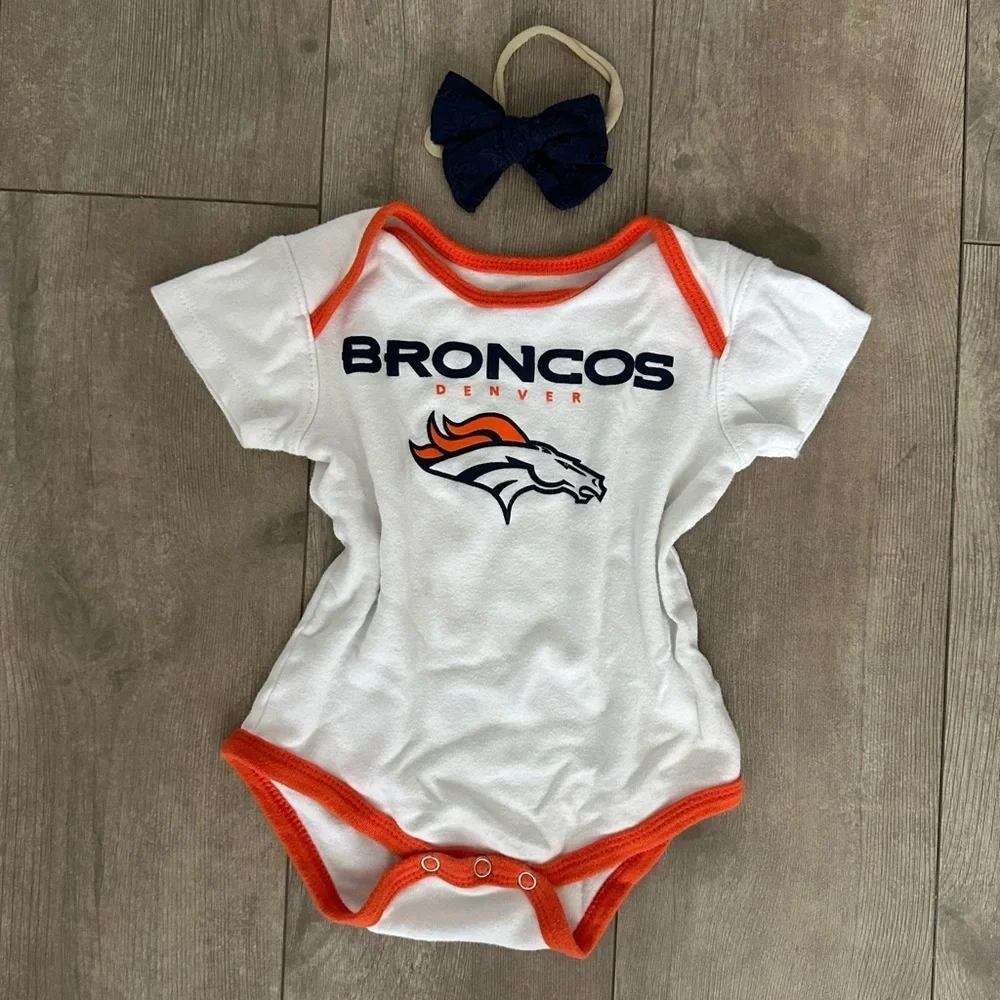 NFL 12 month Broncos football Baby Bodysuit & Matching Hairpiece